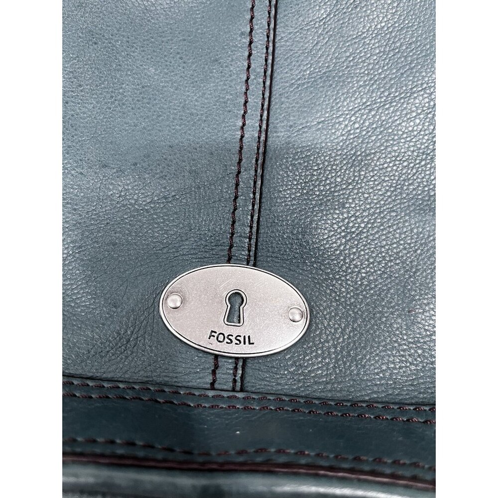Women's Fossil Teal Leather Slouchy Hobo Shoulder Bag Silver Tone Hardware - Picture 4 of 14